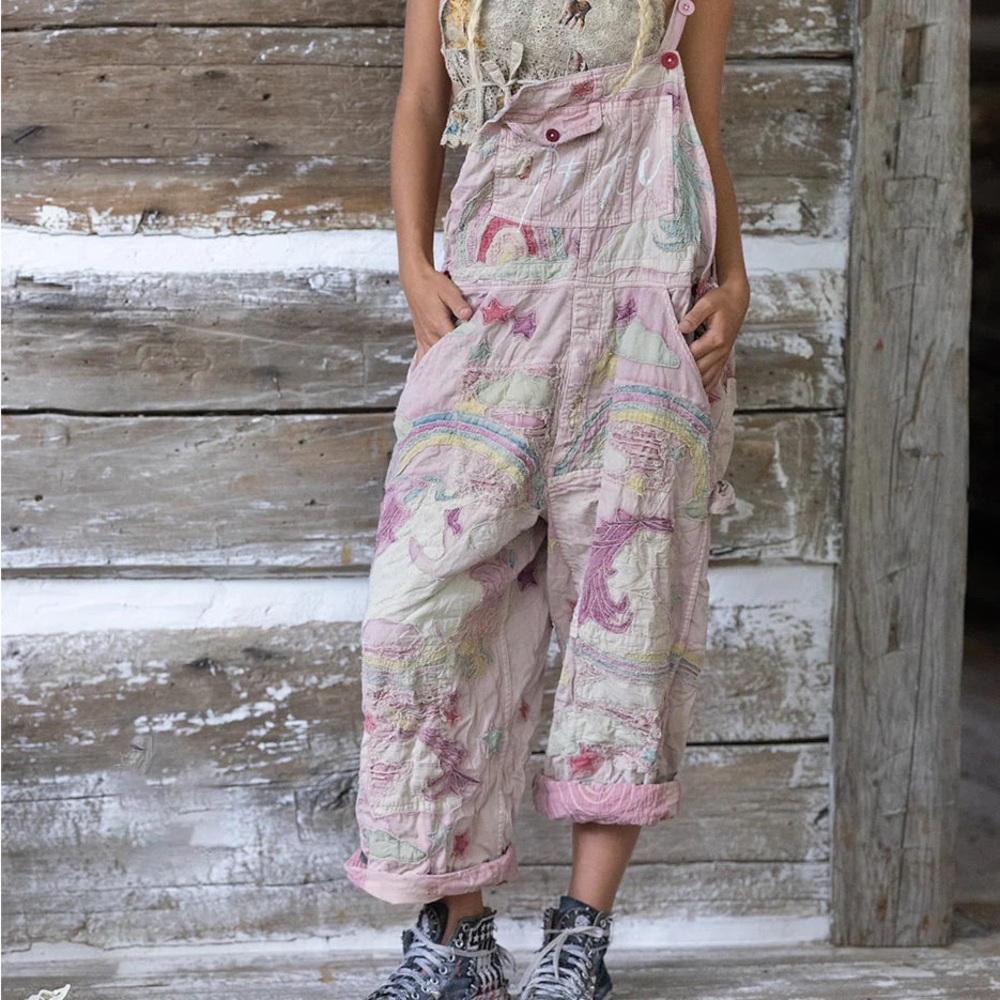 Magnolia Pearl Appliqué pink overalls